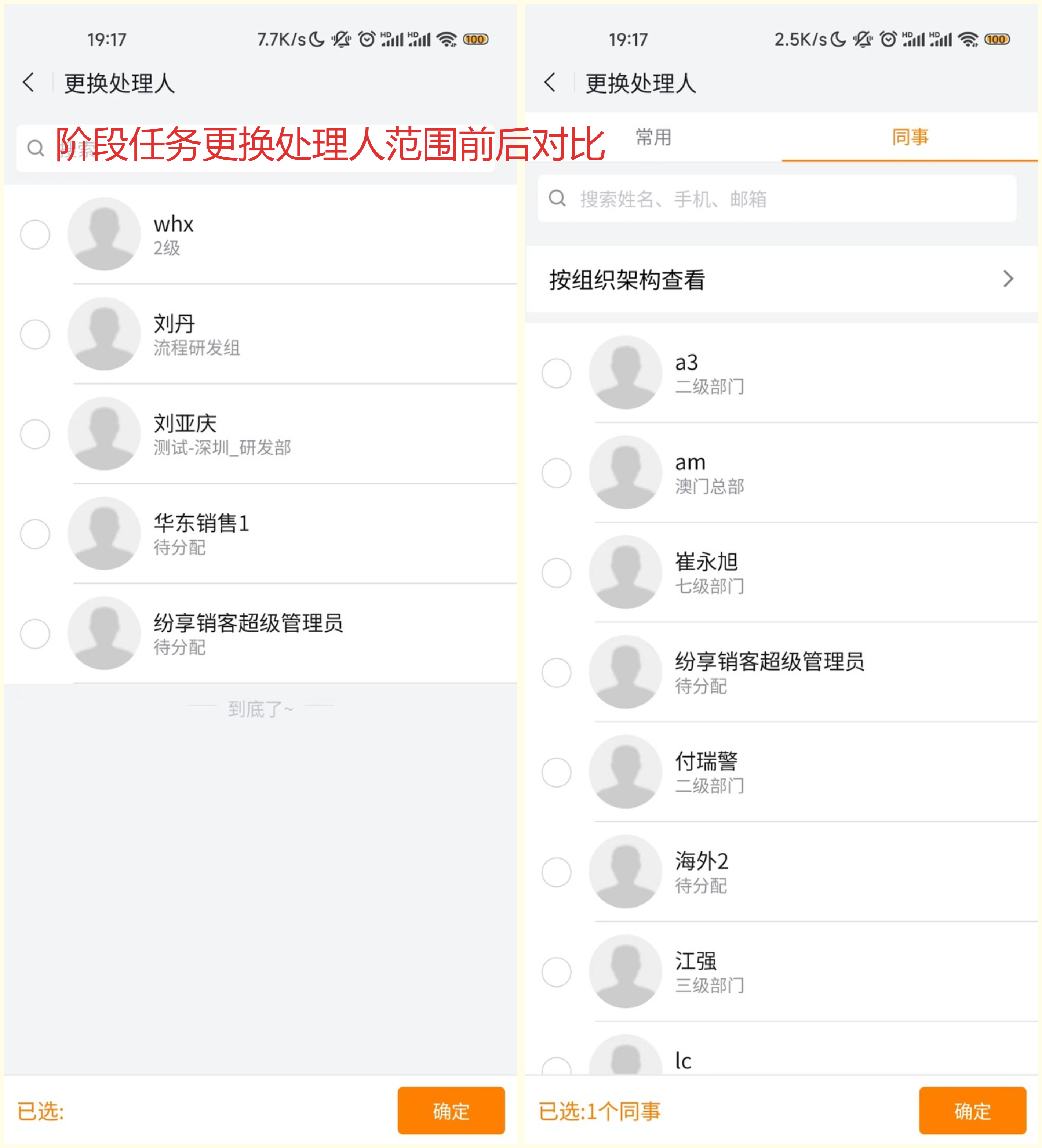 阶段任务更换处理人范围